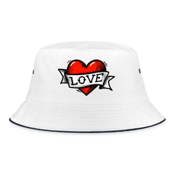 Herz - Band - Love - Bucket Hat - Weiß/Navy - Vorne