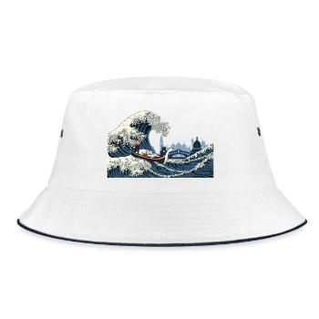 Große Welle Humor Venedig Italien Japan T-Shirt - Bucket Hat - Weiß/Navy - Vorne