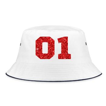 Nummer 1 Roter Glitzer - 1. Jahrestag - Bucket Hat - Weiß/Navy - Vorne