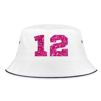Nummer 12 Pink Glitter - 12. Geburtstag - Bucket Hat - Weiß/Navy - Vorne