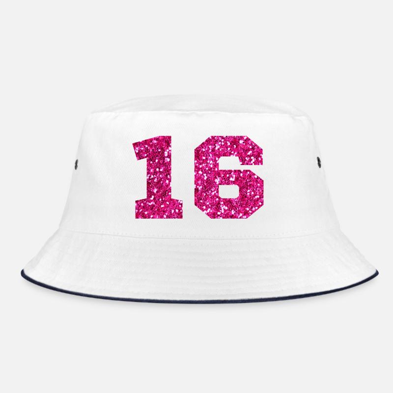 Numéro 16 paillettes rose - 16e anniversaire - Bob - blanc/marine