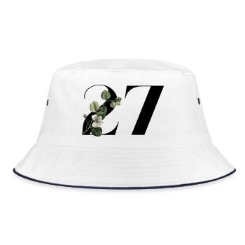 Nummer 27 Blumengrün -27. Blumengeburtstag - Bucket Hat - Weiß/Navy - Vorne