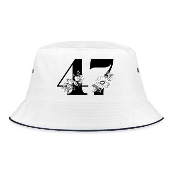 Nummer 47 Blumengrün - 47. Blumengeburtstag - Bucket Hat - Weiß/Navy - Vorne