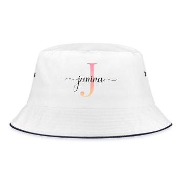 J | Monogramm | Name | Janina |Watercolor - Bucket Hat - Weiß/Navy - Vorne