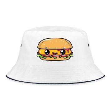 Burger mit Gesicht - Bucket Hat - Weiß/Navy - Vorne