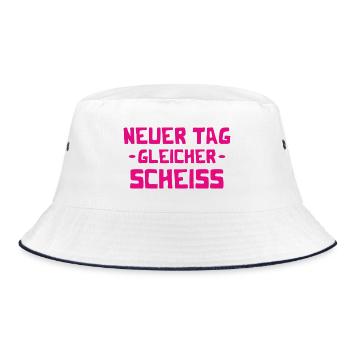 Neuer Tag - Gleicher Scheiss - Scheiß - Bucket Hat - Weiß/Navy - Vorne