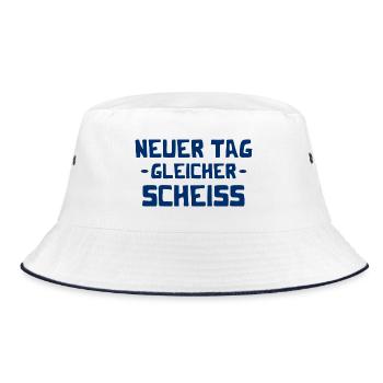 Neuer Tag - Gleicher Scheiss - Scheiß - Bucket Hat - Weiß/Navy - Vorne