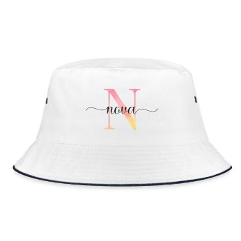 N | Monogram | Name | Nova |Watercolor - Bucket Hat - white/navy - Front