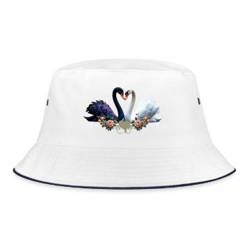 Ewige Bindung, schwarz-weiße Schwäne in Liebe - Bucket Hat - Weiß/Navy - Vorne