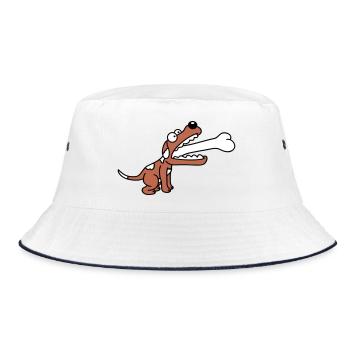 Dog Greedy Hungry Big Bone Swallowed - Bucket Hat - white/navy - Front