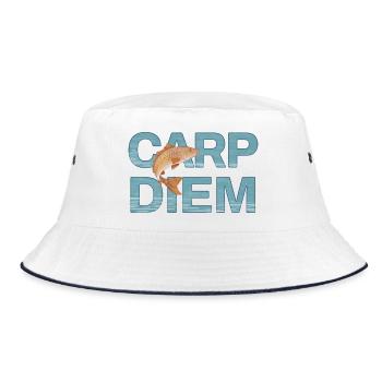 Carp Diem – Lustiges Fisch-Wortspiel für Väter - Bucket Hat - Weiß/Navy - Vorne