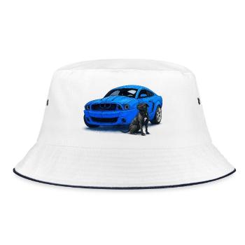 Blauer Musclecar Hundepartner - Bucket Hat - Weiß/Navy - Vorne