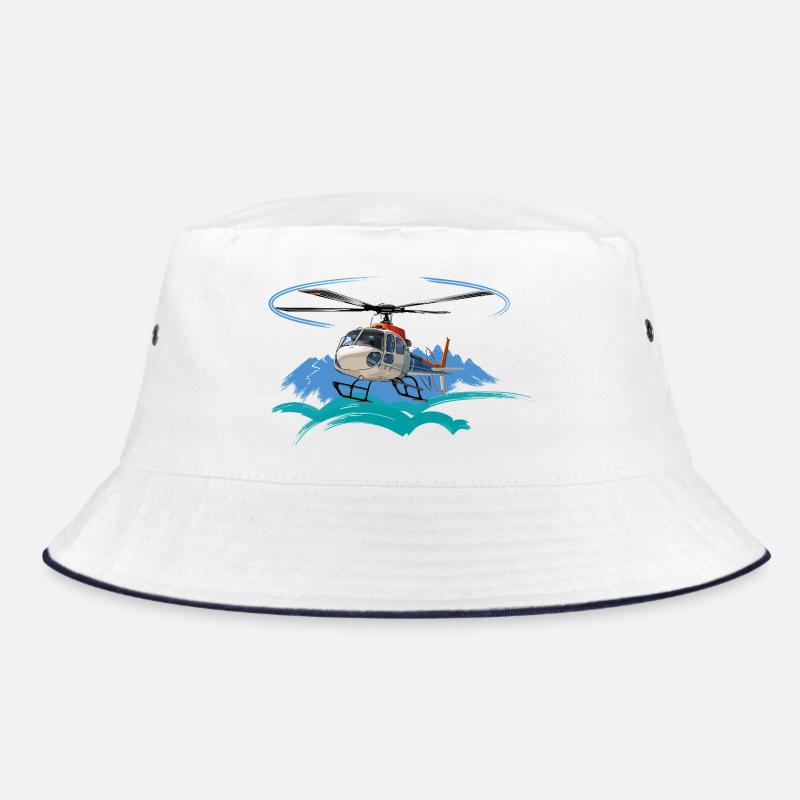 Helicopter approaching the mountains Bucket Hat