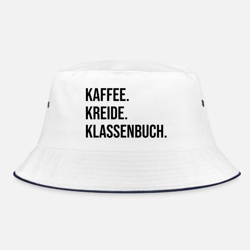 Kaffee. Kreide. Klassenbuch. - Bucket Hat - Weiß/Navy