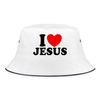 Ich liebe Jesus, christlicher Glaube, Kirche, Bibe - Bucket Hat - Weiß/Navy - Vorne