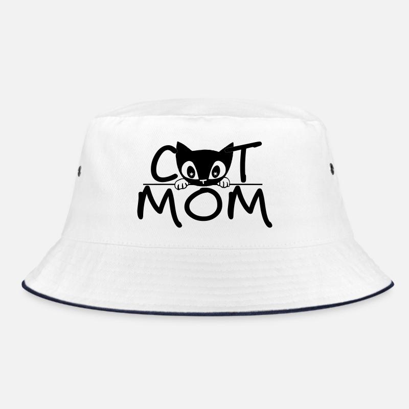 Cat Mom – Cute Minimal Line Art Design - Bucket Hat - Weiß/Navy