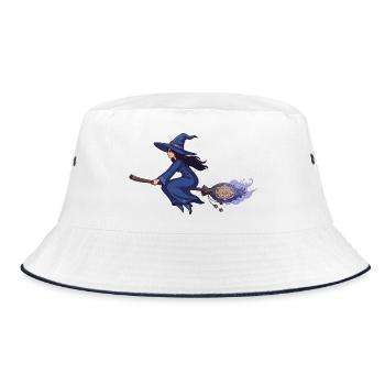 Witch on Broom in Magic Blue - Bucket Hat - white/navy - Front