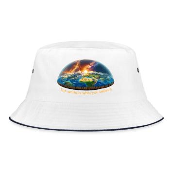 Flacher Weltglaube - Bucket Hat - Weiß/Navy - Vorne
