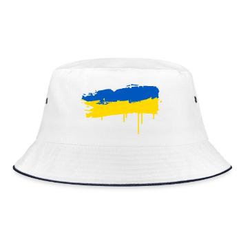 Blue and Yellow Brush Stroke Flag in Splash Style - Bucket Hat - white/navy - Front