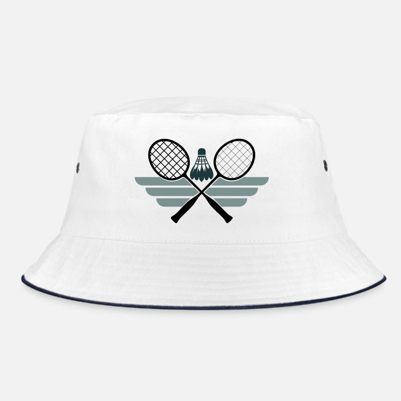 Badminton Emblem – Crossed Rackets & Shuttlecock - Bucket Hat - white/navy