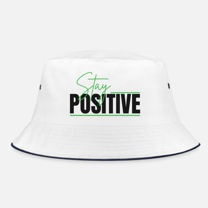 Bleiben Sie positiv im typografischen Design - Bucket Hat - Weiß/Navy