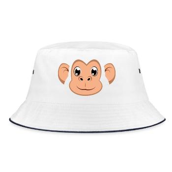 Cute Cartoon Monkey Face Happy Chimp Costume - Bucket Hat - white/navy - Front