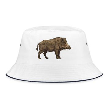 Realistic Wild Boar Brown Hunting - Bucket Hat - white/navy - Front