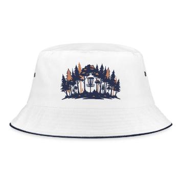 Disc Golf Scene Forest Basket Silhouette - Bucket Hat - white/navy - Front