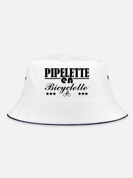 Pipelette auf einem Fahrrad - Bucket Hat - Weiß/Navy - Vorne