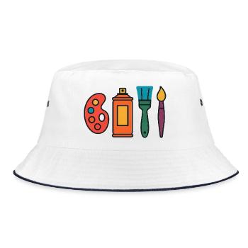 Künstlerisches Malset Palette Sprayer Pinsel - Bucket Hat - Weiß/Navy - Vorne
