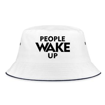 People Wake Up – Wach auf Statement Shirt - Bucket Hat - Weiß/Navy - Vorne