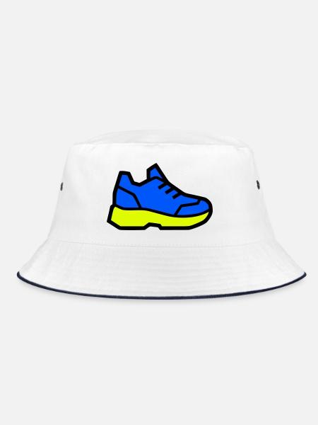 Moderner Laufschuh Sneaker - Bucket Hat - Weiß/Navy - Vorne