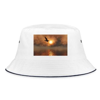 Sonnenuntergangsvogel über dem Meer - Bucket Hat - Weiß/Navy - Vorne
