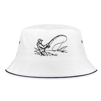 Angler Silhouette Fly Fishing Fishing - Bucket Hat - white/navy - Front