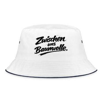 cooler Spruch "zwischen uns Baumwolle" - Bucket Hat - Weiß/Navy - Vorne