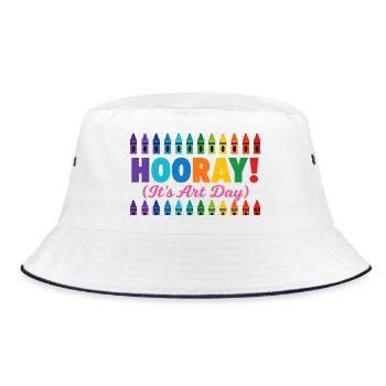 Zurück in die Schule, hurra, es ist Kunsttag, Lehrerin - Bucket Hat - Weiß/Navy - Vorne