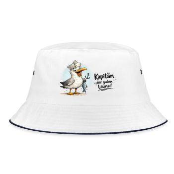 Küstensegler Möwe   - Kapitän der guten Laune - Bucket Hat - Weiß/Navy - Vorne