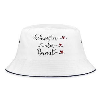Schwester der Braut Schriftzug mit Herz - Bucket Hat - Weiß/Navy - Vorne