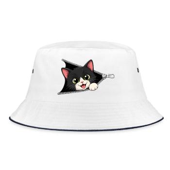 Cute Kitten Zipper Cat - Bucket Hat - white/navy - Front