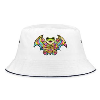 Cheerful rainbow bat frog - Bucket Hat - white/navy - Front