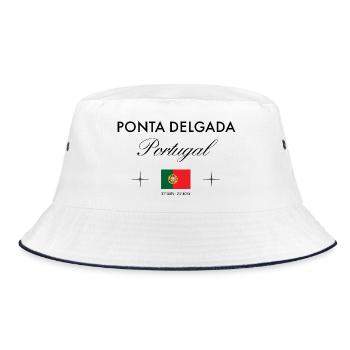 Ponta Delgada Portugal Koordinaten Reise Souvenir - Bucket Hat - Weiß/Navy - Vorne