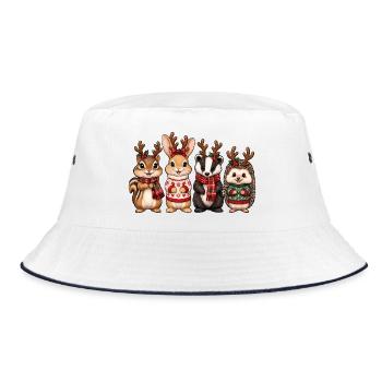 Waldtiere mit Rentiergeweih – Weihnachten - Bucket Hat - Weiß/Navy - Vorne