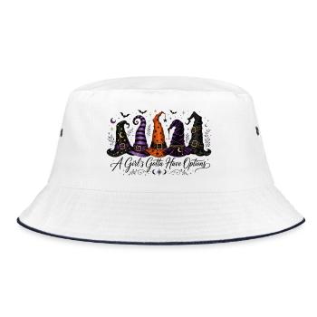 Lustiges Halloween A Girl´s Gotta Have Options - Bucket Hat - Weiß/Navy - Vorne