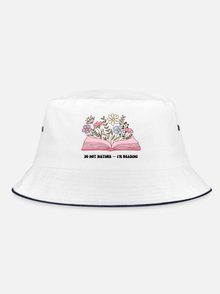 Blumen aus offenem Buch - Bucket Hat - Weiß/Navy