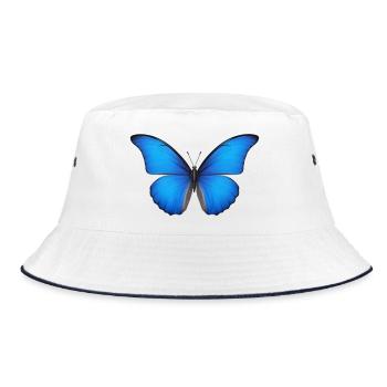Azurblaue Schmetterlingsflügel - Bucket Hat - Weiß/Navy - Vorne