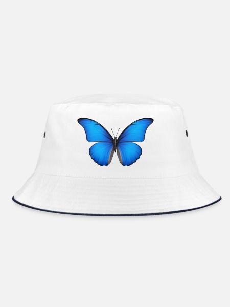 Azurblaue Schmetterlingsflügel - Bucket Hat - Weiß/Navy