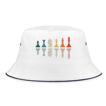 Retro Schach Grafik Schachfiguren Schachspieler - Bucket Hat - Weiß/Navy - Vorne