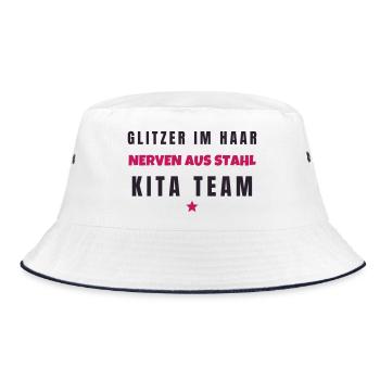 Glitzer im Haar Nerven aus Stahl Kita Team - Bucket Hat - Weiß/Navy - Vorne