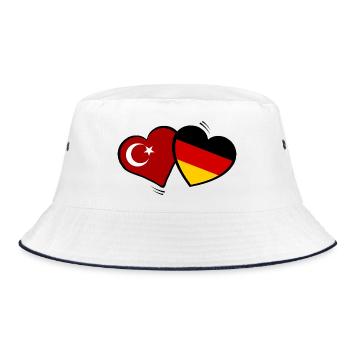 Türkei Deutschland Herzenflaggen - Bucket Hat - Weiß/Navy - Vorne
