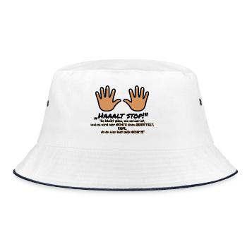 Hände warnen: Ruhe bleibt hier Andreas - Bucket Hat - Weiß/Navy - Vorne